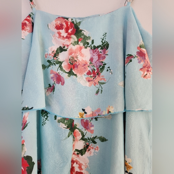 Peach Love California Blue Floral Frill Tank Top Spaghetti Straps Medium NWOT - Picture 6 of 8